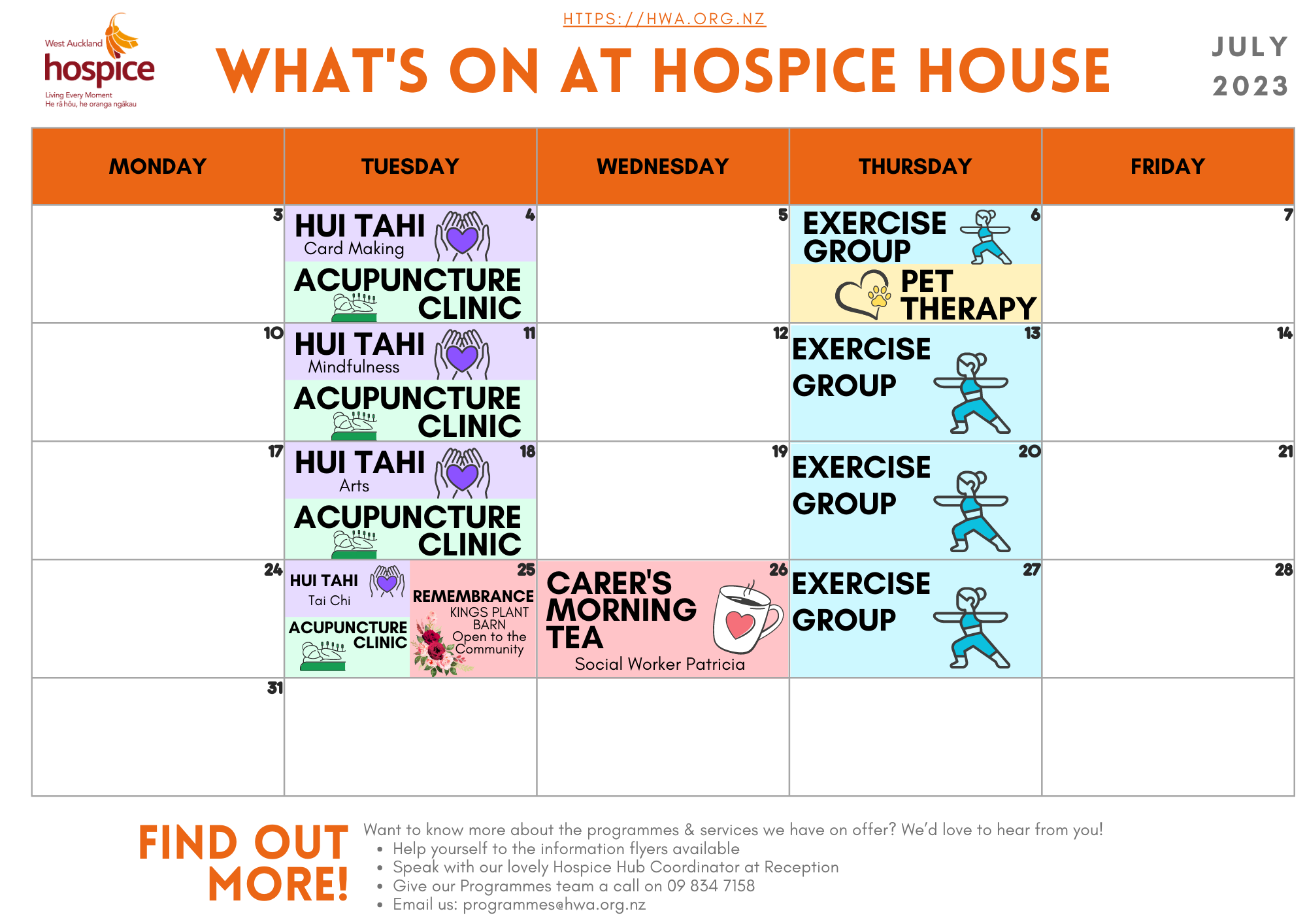 What's on at Hospice House for July 2023